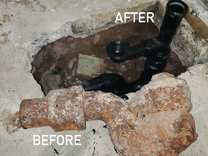 Before and after drain installation repipe